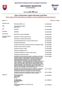 Výpis z obchodného registra Martinská poliklinika, s.r.o